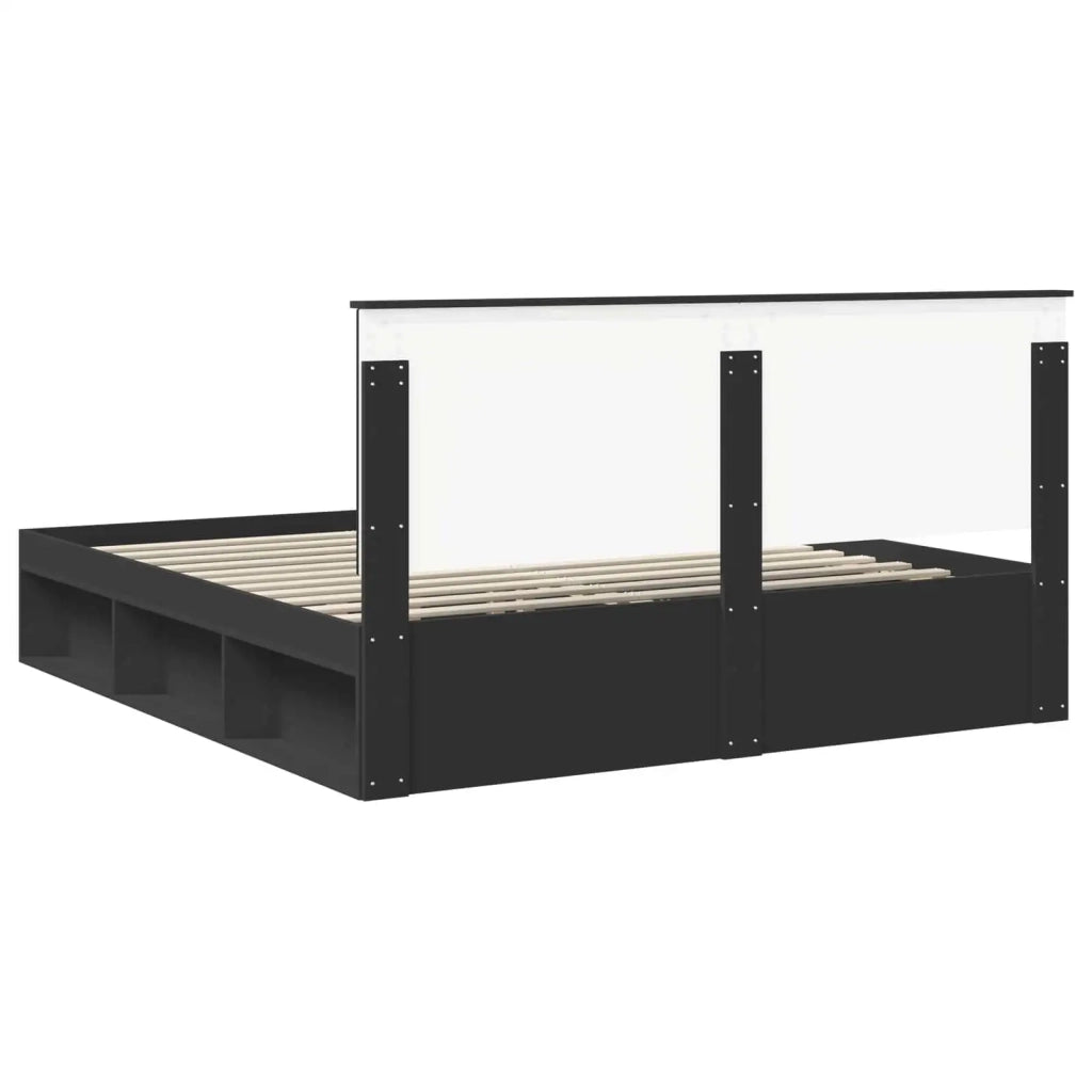 Struttura del letto-Giroletto Nero 200 x 200 cm Pino massello 157818