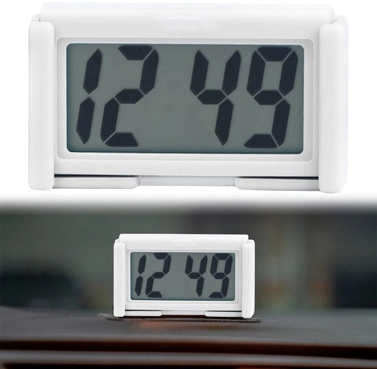 Orologio digitale mini - Display LCD - Ideale per dashboard - Bianco - Adatto per auto, ufficio e bagno