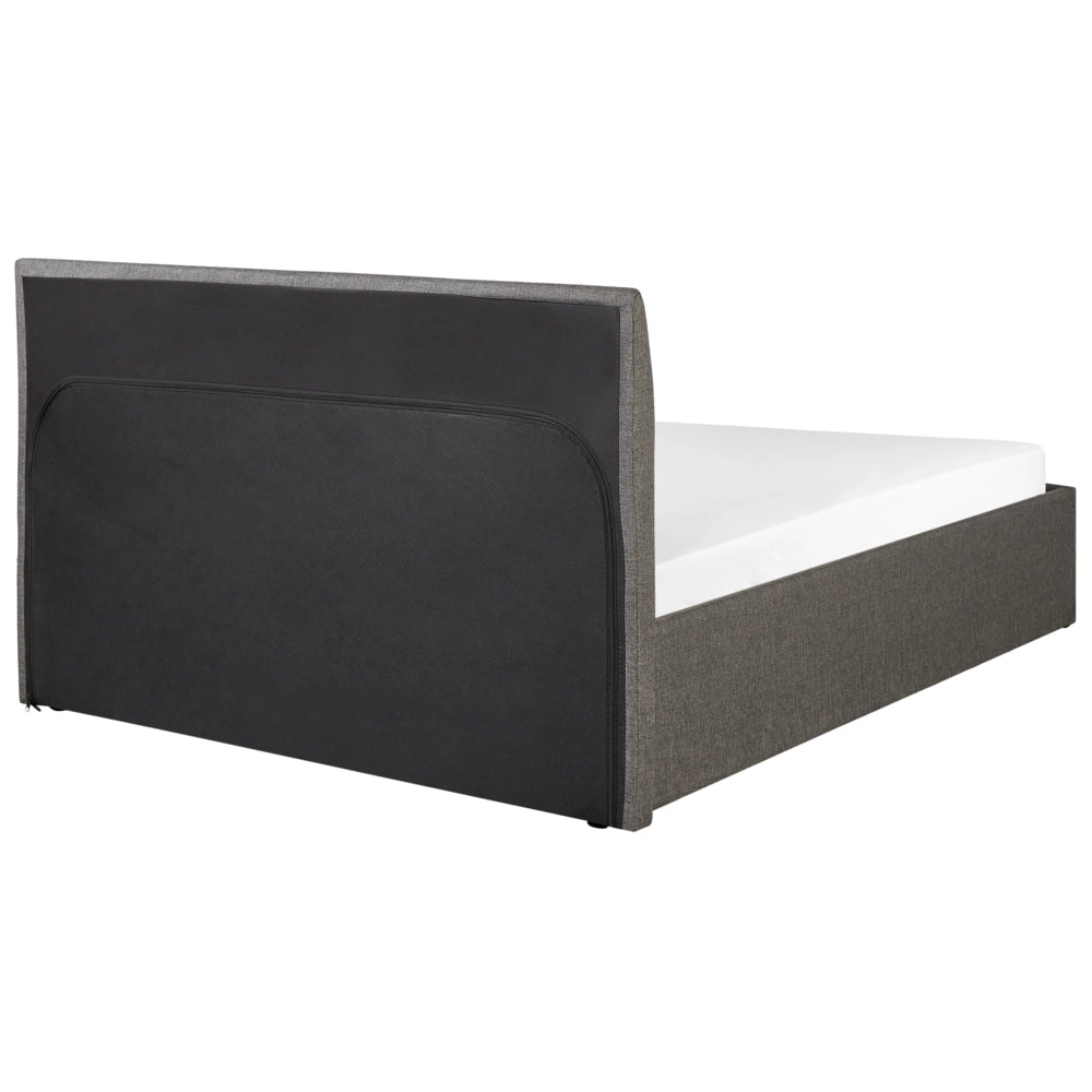 Letto matrimoniale Imbottito in Tessuto grigio con testiera e contenitore 120 x 200 cm stile elegante