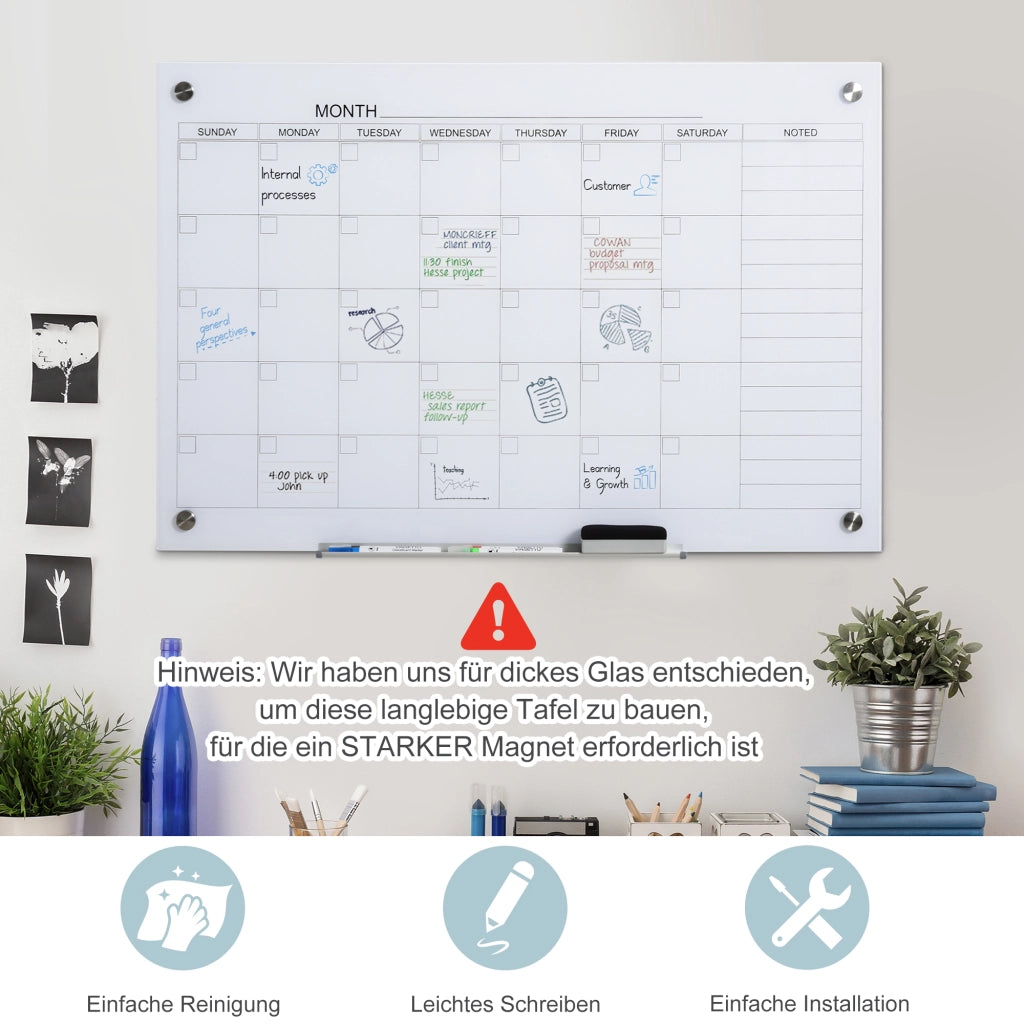 Lavagna bianca calendario settimanale ¨C zephmum ¨C 90x60cm bianco con 4 pennarelli e cancellino