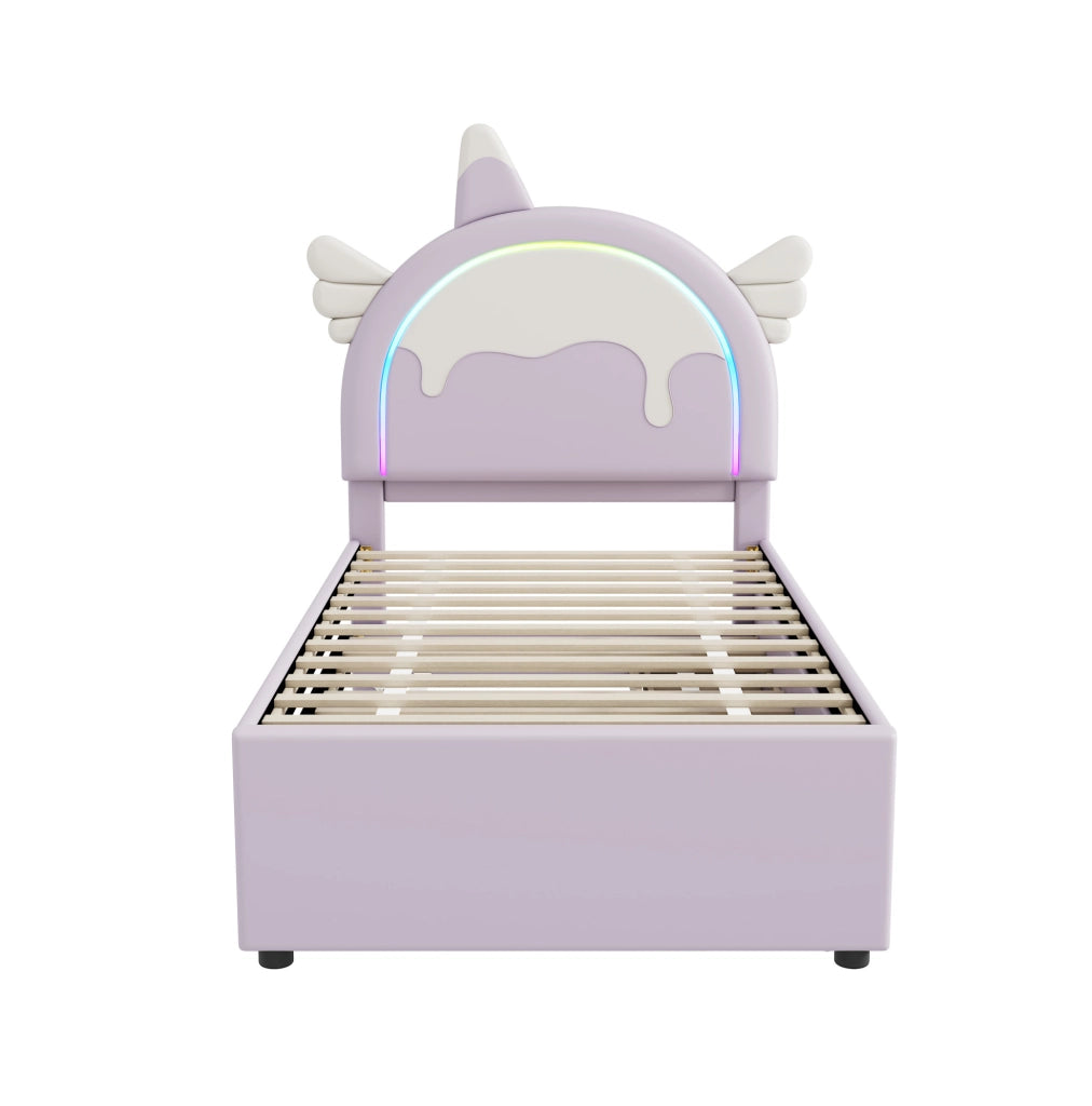 Letto per bambini 90x200 cm con letto estraibile e cassetti; PU e MDF; viola