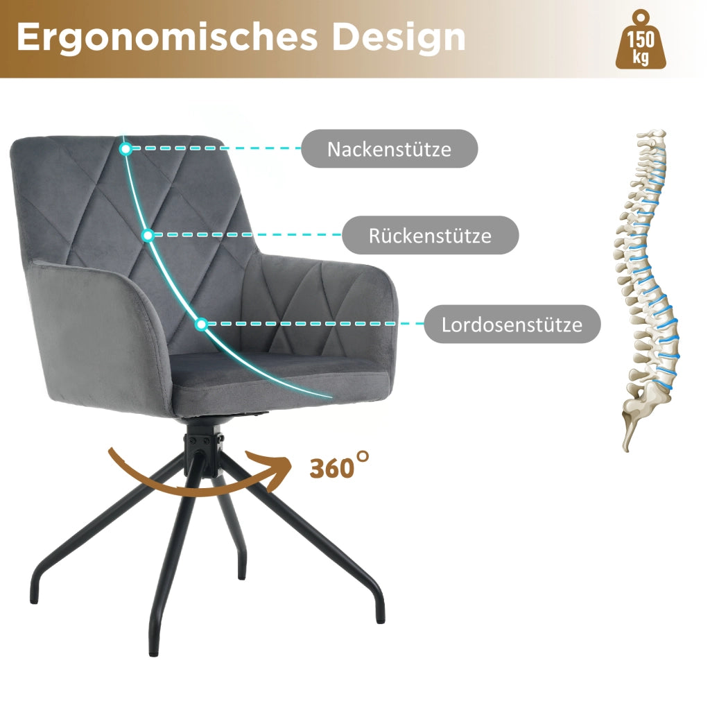 Set 4 Sedie da Pranzo Girevoli Imbottite ¨C MINIMAL ¨C Velluto Antracite, Gambe in Metallo