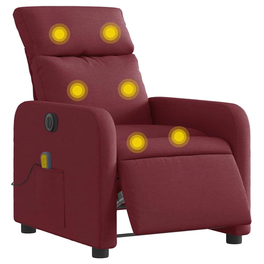 Divano Sedia-Poltrona Massaggiante Reclinabile Elettrica Rosso Vino Tessuto 458648