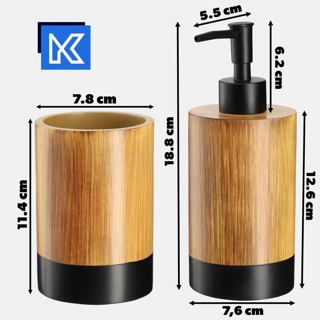 Set da bagno KADAX con dispenser di sapone per WC e bicchiere, colore marrone, set 2 in 1.