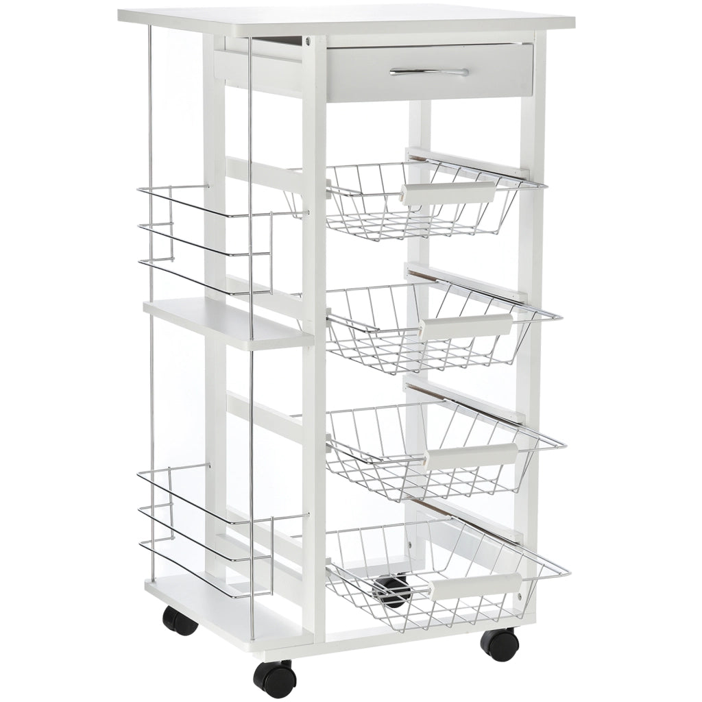 Carrello Multiusos con Cassetto e 4 Cestelli ¨C Zephmum ¨C Bianco 47x37x83 cm