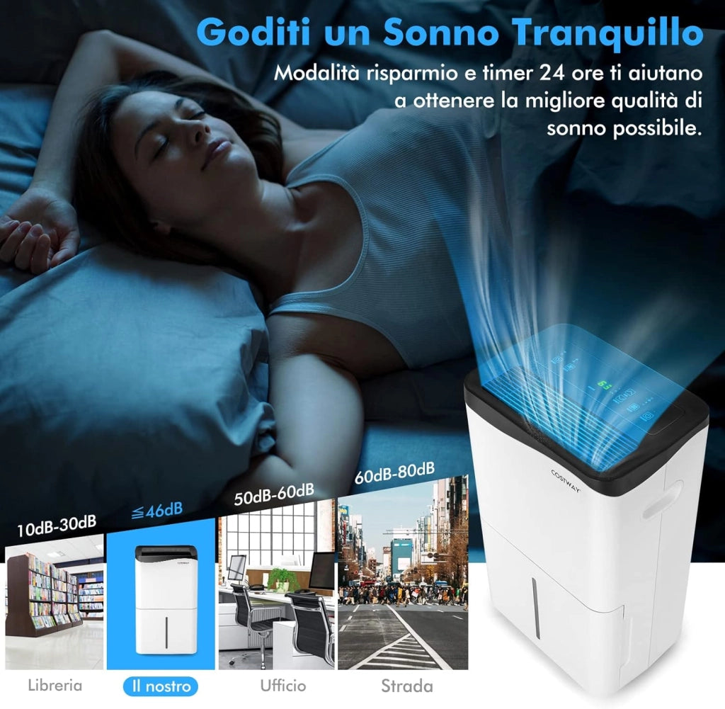Deumidificatore Casa 50 L/24H 60 ㎡, Deumidificatore Ambiente con 4 Modalità e 2 Velocità, Pannello Touch o Controllo Wifi, Timer 24 H, Protezione Straripamento e Tubo di Scarico