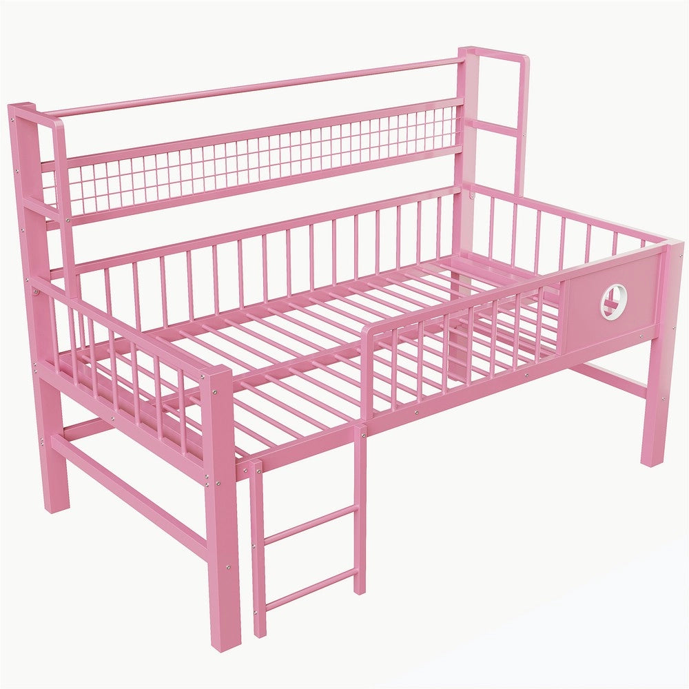 Letto a castello per bambini 90x200cm - Zephmum - Telaio metallico, scaffali, rosa