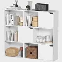 Libreria a Cubi con 6 Sezioni Aperte e 3 Chiuse, in Legno Bianco, 106x24x95 cm