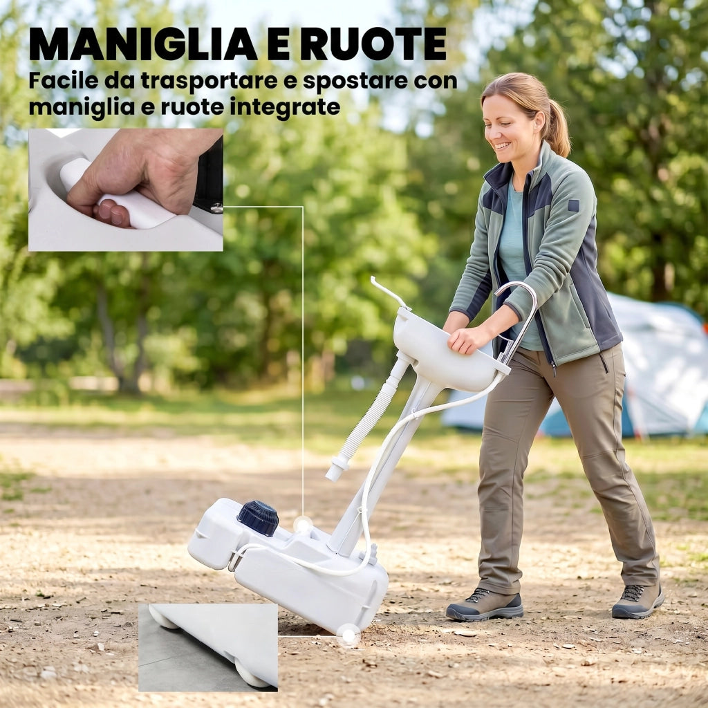 Lavabo Portatile da Campeggio con 2 Ruote. Serbatoio Acqua 17L e Serbatoio Sapone 2.5L. 51x33.5x103cm