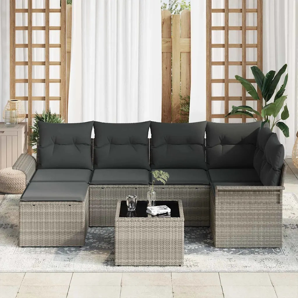 Set Divano da Giardino 7 pcs Grigio chiaro Poly Rattan