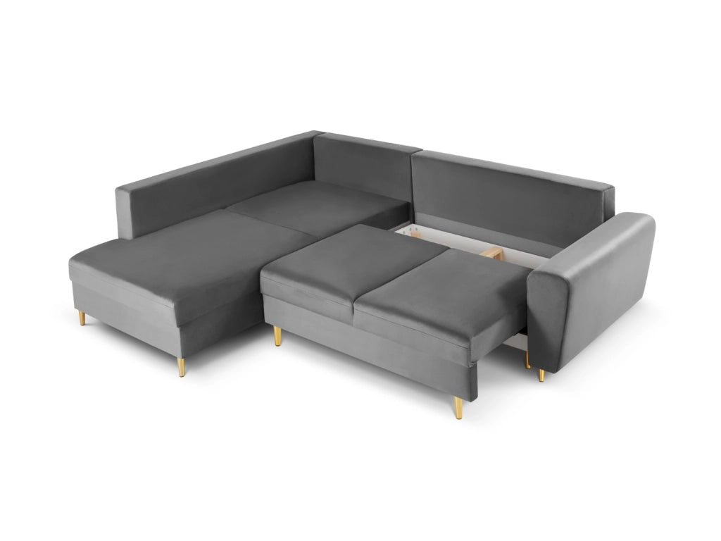 Cosmopolitan Design - Divano convertibile angolare sinistro con contenitore "Kyoto" 5 posti in velluto grigio chiaro 