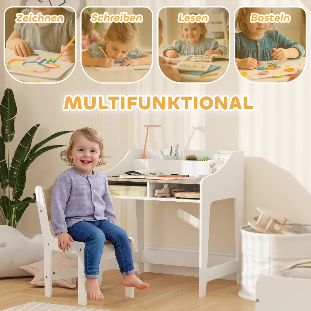 Scrivania per Bambini con Cassetti e Scaffale ¨C Minimal ¨C Legno 90x50x75 cm