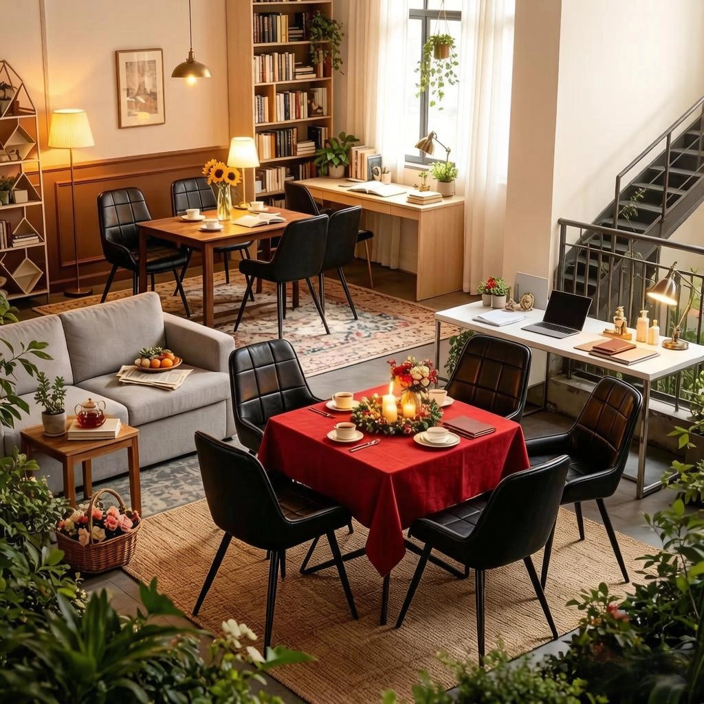 Set di 4 sedie da pranzo nere in pelle sintetica e metallo, sedie imbottite ergonomiche per casa e ufficio