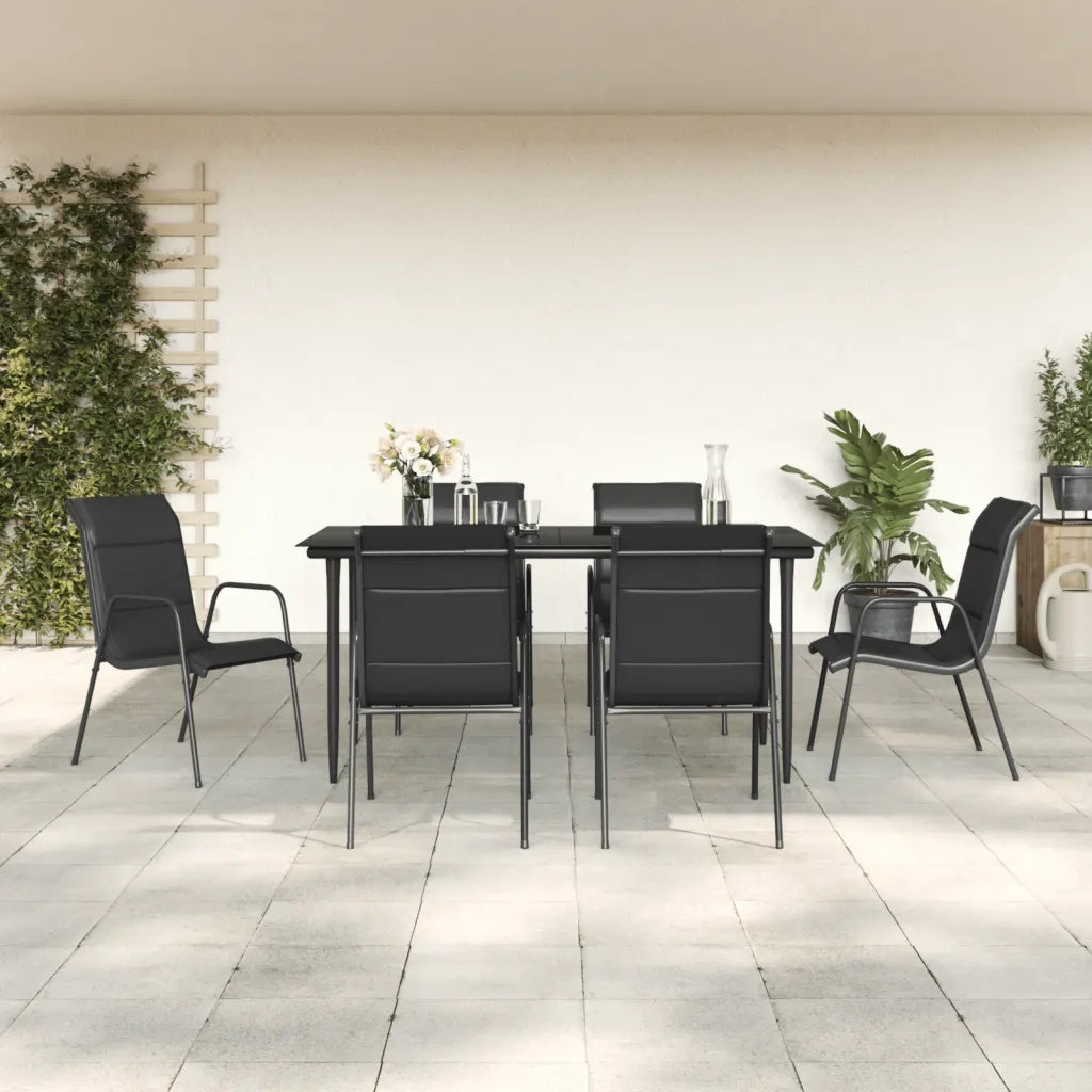 Set da Pranzo da Giardino 7 pz | Set Salotto da Giardino Nero in Acciaio e Textilene