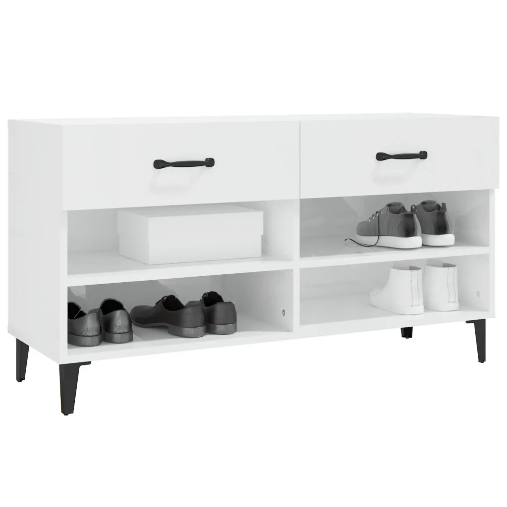 Scarpiera Bianco Lucido 102x35x55 cm in Legno Multistrato 812831