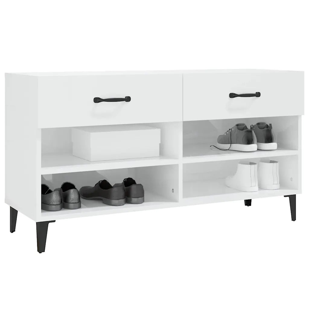 Scarpiera Bianco Lucido 102x35x55 cm in Legno Multistrato 812831