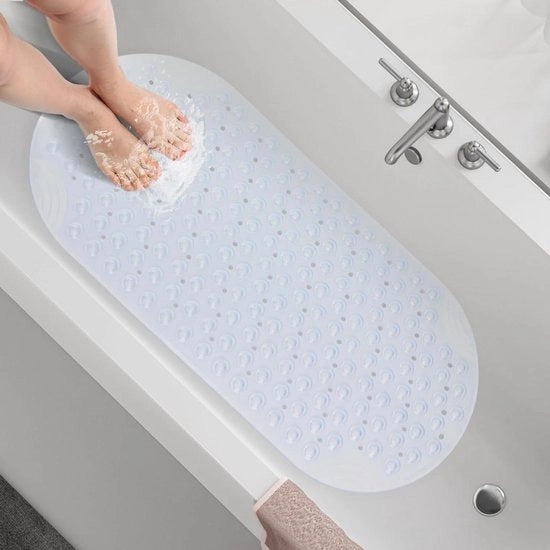 Mat di sicurezza per doccia 40 x 88 cm con griffe e fori di scarico bianco chiaro - per doccia e vasca da bagno interna ed esterna