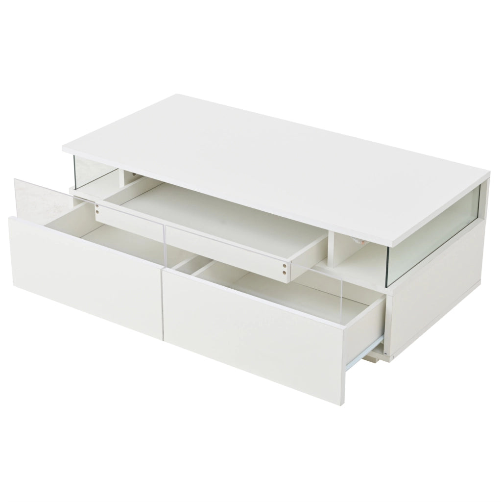 Tavolino da caff猫 90 x 45 x 35.5 cm; con vassoio e 2 cassetti; truciolato; bianco