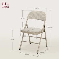 Set di 6 Sedie Pieghevoli Moderne in Acciaio e Poliestere, 45x46x78 cm, Beige