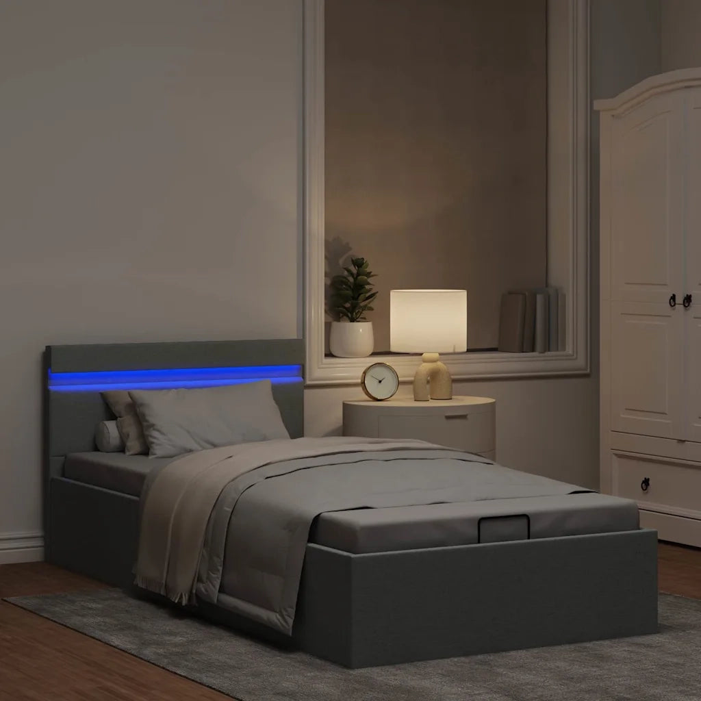Giroletto con Contenitore e LED Grigio Chiaro Tessuto 90x200 cm 285606