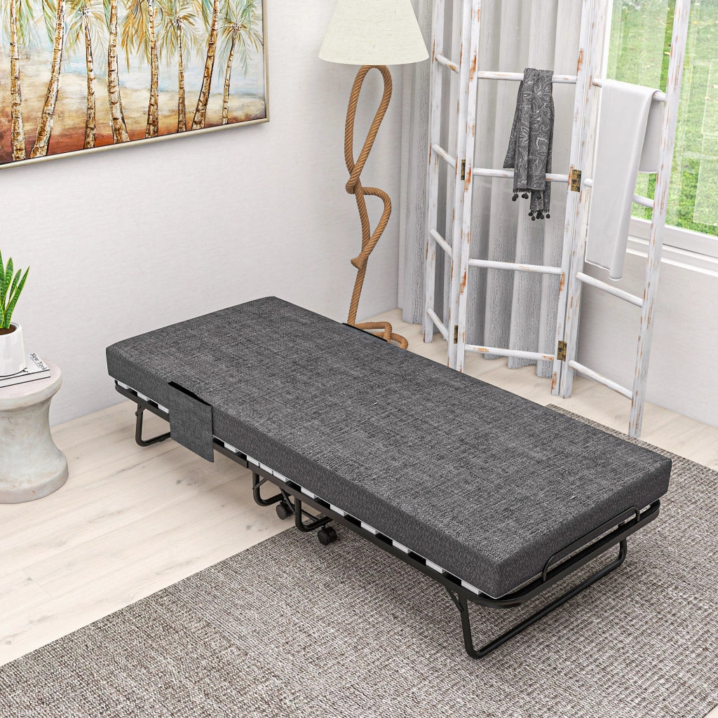 Letto pieghevole con materasso ¨C zephmum ¨C 190x80x42 cm, metallo, grigio scuro