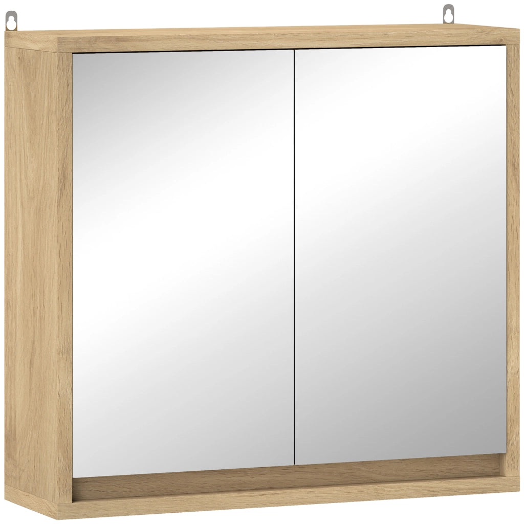 Armadietto da Bagno con Specchio ¨C zephmum ¨C Legno Naturale 48x14.5x45cm