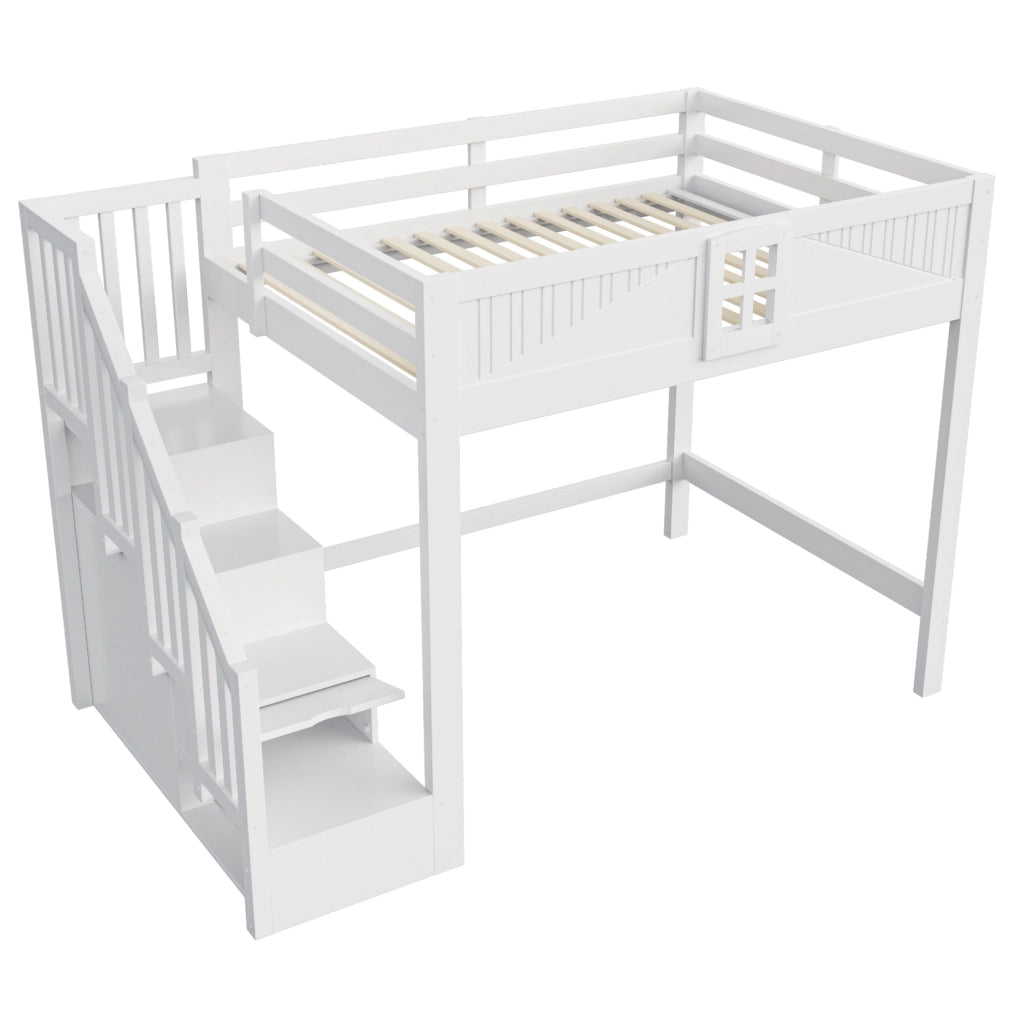 Letto a soppalco 140x200 cm in legno con scala contenitore reversibile