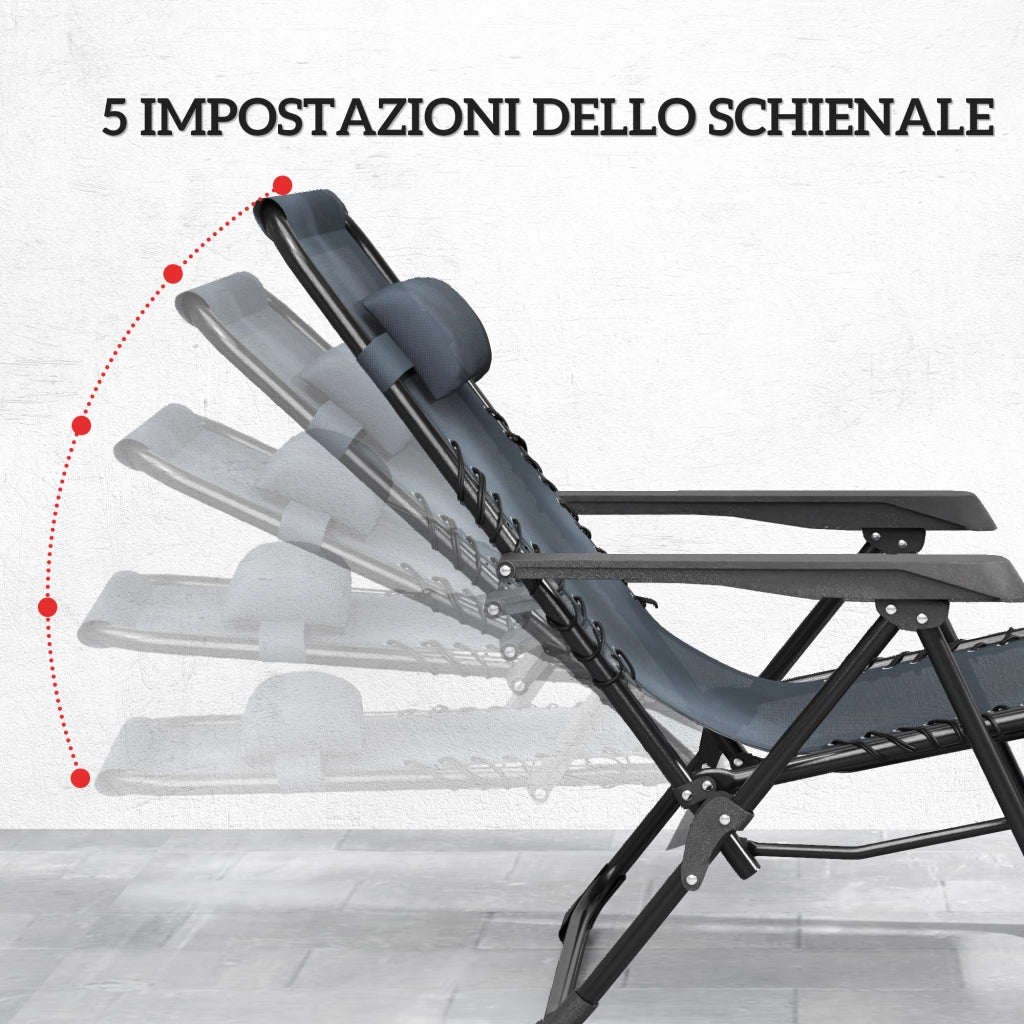 Sdraio Pieghevoli con Schienale Regolabile e Tavolino ¨C Zephmum ¨C Set 2 Pezzi, Grigio
