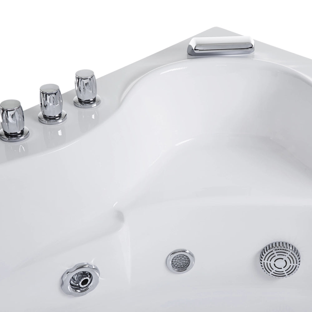 Vasca Idromassaggio Angolare Bianco Sanitario Acrilico con Luci LED 10 Getti Massaggio 205 x 146 cm Stile Moderno