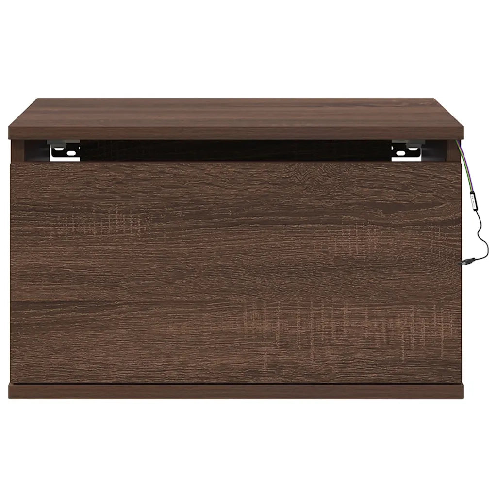 Comodino | Armadio da Notte | Mobiletto da notte a Parete con luci LED Rovere Marrone