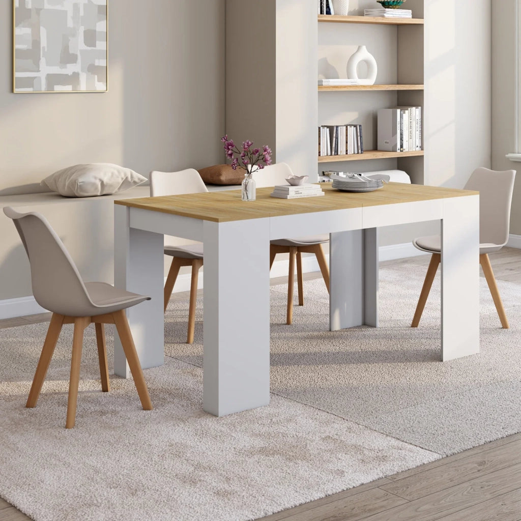 IDMarket - Consolle allungabile ORLANDO 6 posti 140 cm legno bianco e faggio impiallacciato