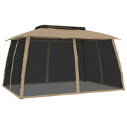 Gazebo | Pergolato con Tetto Doppio/Pareti Rete Tortora 3,93x2,93 m Acciaio