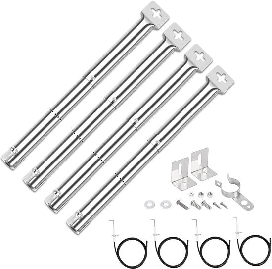 Bruciator Universale in Acciaio Inossidabile - 4 Pezzi - Adattabile da 31 a 44 cm - Compreso Hardware - Adatto per Grills a Gas - Bruciatore a Gas
