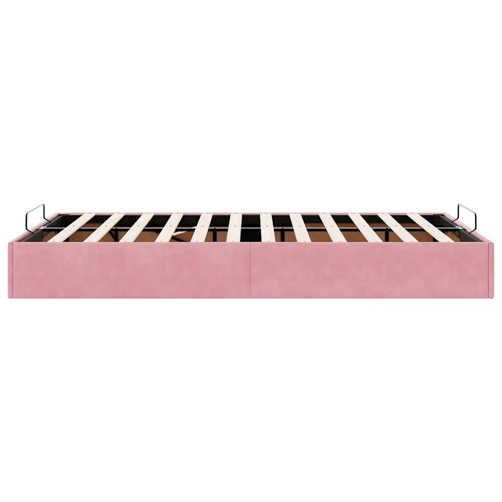 Struttura Letto Pouf senza Materasso-Giroletto con contenitore Rosa 120x190 cm Velluto