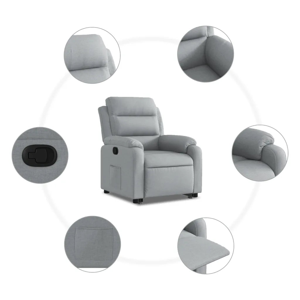 Poltrona | Sedia Relax Alzapersona Reclinabile Grigio Chiaro in Tessuto