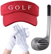 Accessori da golf 3 pezzi - Mazza da golf gonfiabile 76 cm - Cappello da golf regolabile - Guanti bianchi - Abbigliamento da festa - Per adulti/bambini - Abito da golf