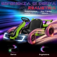 Go Kart Elettrico per Bambini 6-12 Anni 24V 12km/h con Seggiolino Regolabile, Verde