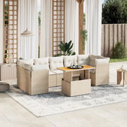 Set Divano da Giardino 8 pz con Cuscini Beige in Polyrattan