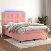 Letto a Molle con Materasso e LED Rosa 140x200 cm in Vellutocod mxl 99105