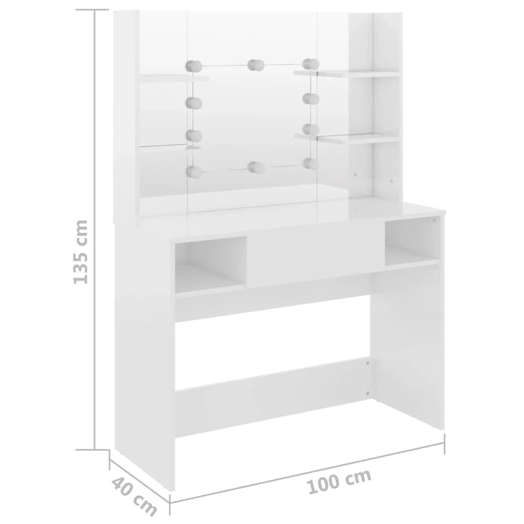 Tavolo da trucco con illuminazione a LED 100 x 40 x 135 cm MDF bianco lucido 02_0006277