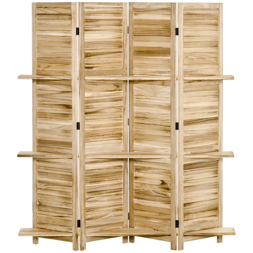 Paravento a 4 Ante con Ripiani in Legno ¨C zephmum ¨C Paulonia 162x170 cm