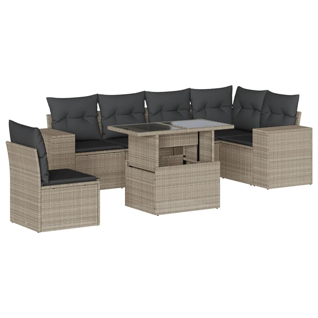 Set Divani da Giardino 7pz con Cuscini Grigio Chiaro Polyrattan