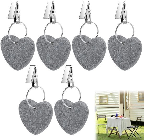 Pesi per tovaglie da tavolo 6 pezzi - Punti di fissaggio a forma di cuore in pietra naturale - Punti di fissaggio per tovaglie da tavolo - Esterni - Per feste e picnic - Pietra naturale - Punti di fissaggio per tovaglie da tavolo