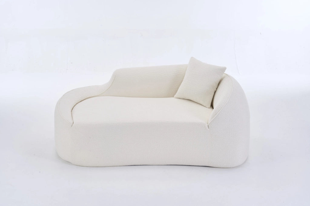 Sofà a due posti con chaise longue curva in chenille bianco, comodo e moderno, ideale per soggiorno e camera