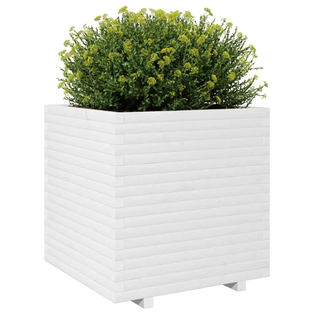 Fioriera da Giardino Bianca 70x70x72,5cm Legno Massello di Pino