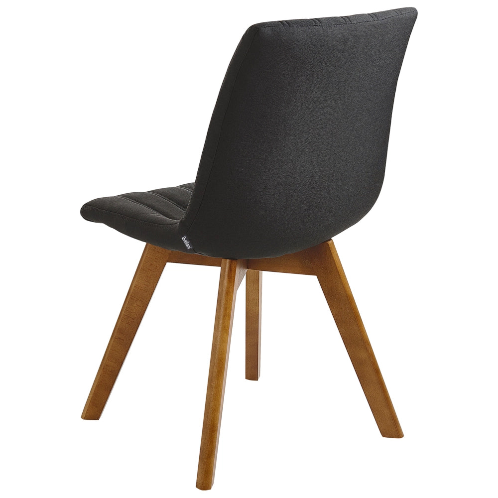 Set di 2 sedie Tessuto in poliestere Nero Gambe in legno massello scuro Imbottitura verticale Schienale curvo