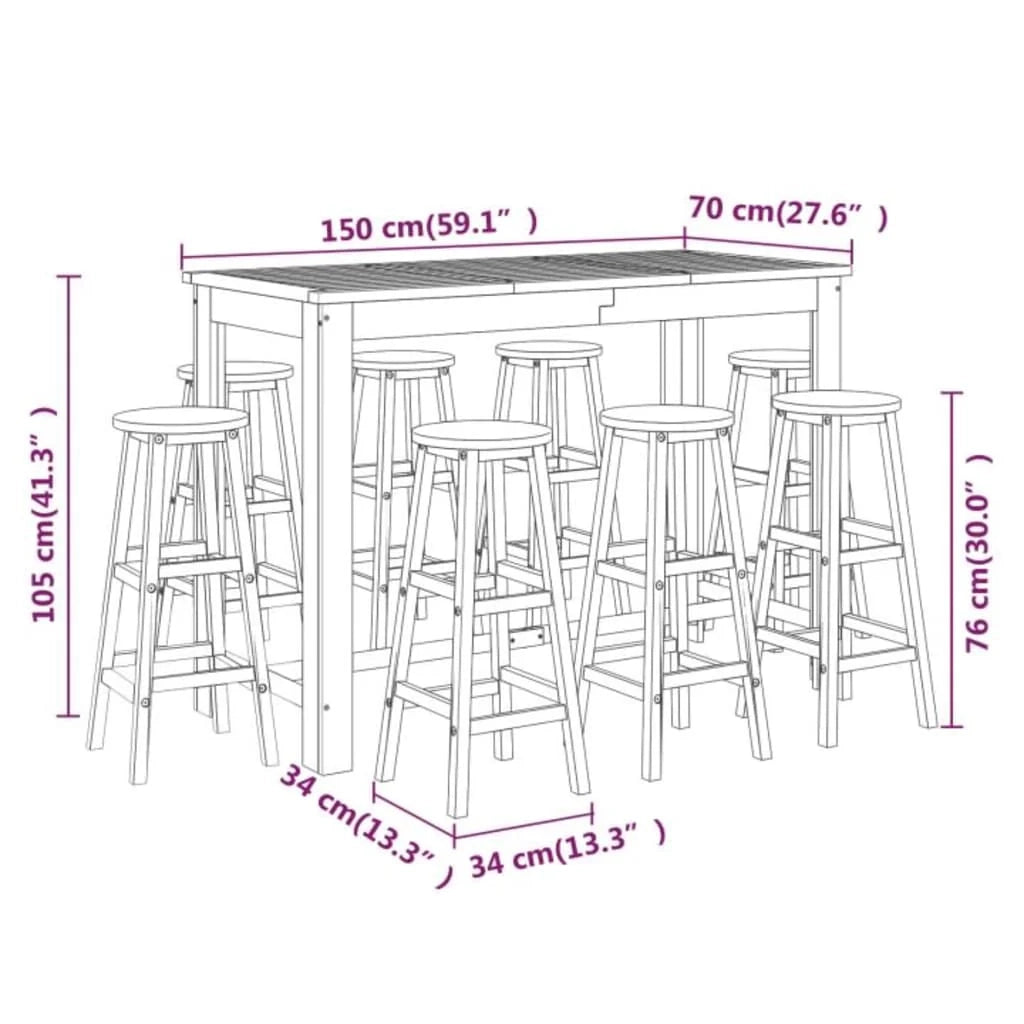 Set bar da giardino 9 pezzi in legno massello di acacia 02_0013445