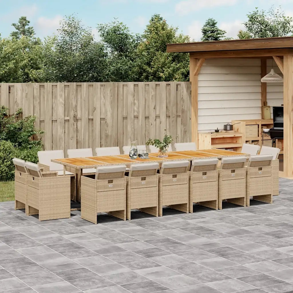 vidaXL Set da Pranzo da Giardino 17 pz con Cuscini Beige in Polyrattan