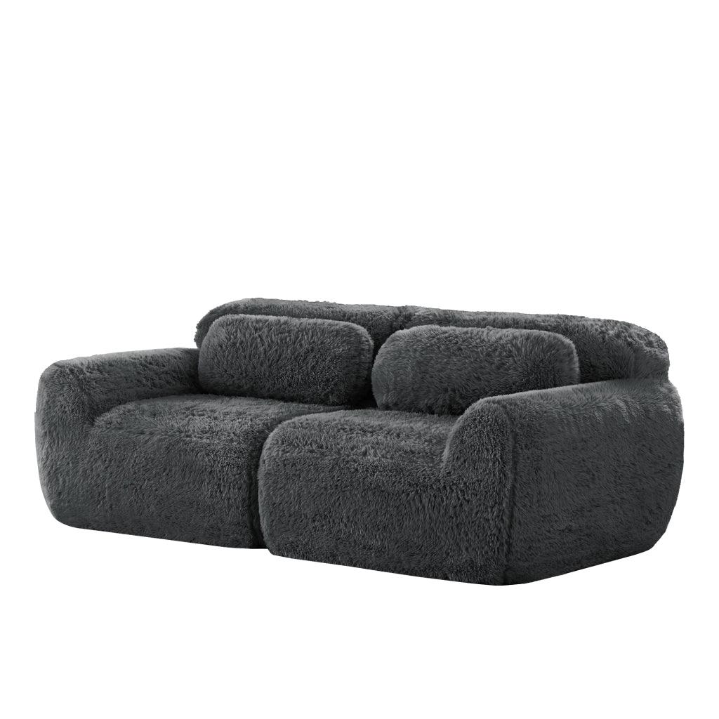 Divano Modulare 2 Posti con Design Senza Struttura, Cuscini e Base Antiscivolo, in Peluche Grigio