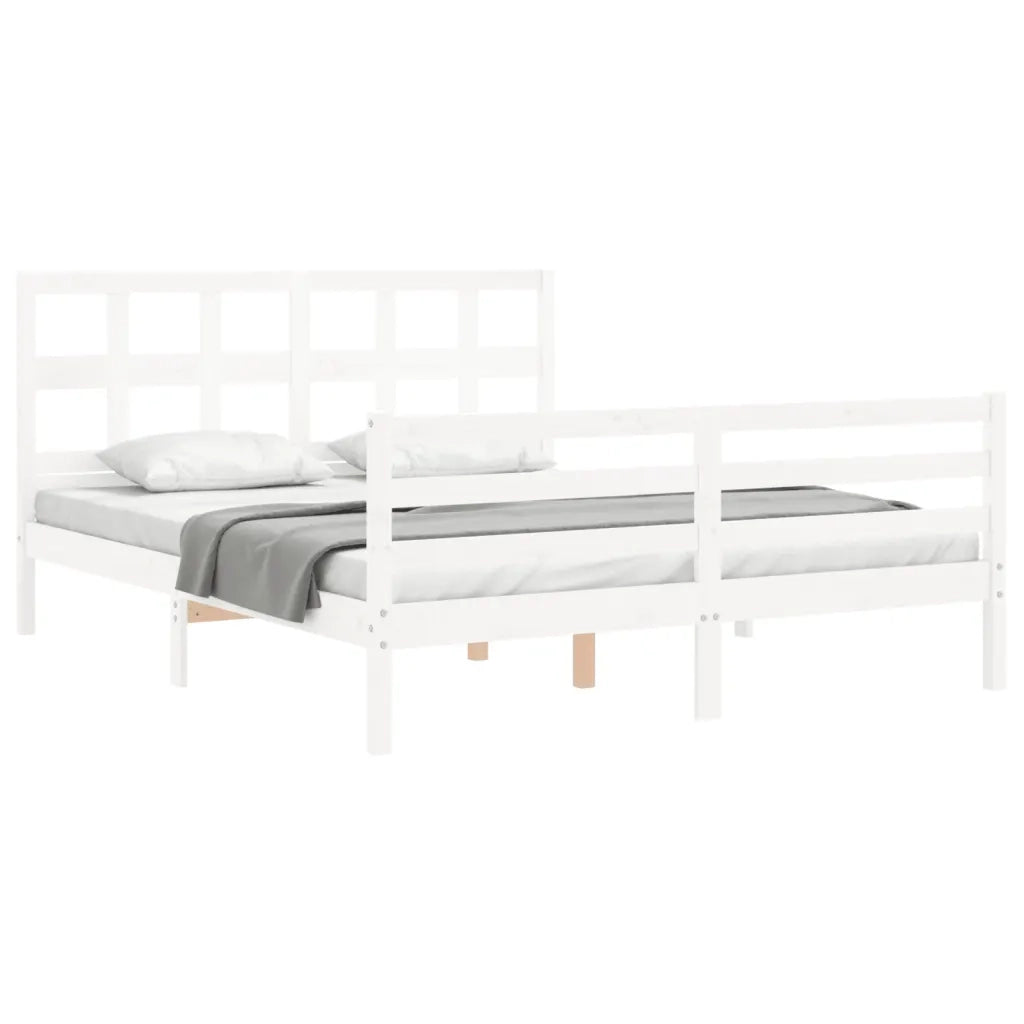 Giroletto con Testiera-Struttura Letto con testiera Bianco 160x200 cm Legno Massello 855025